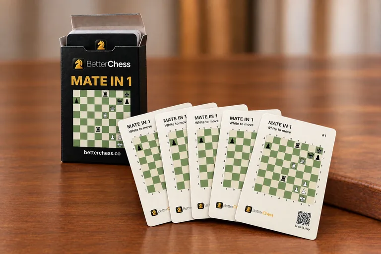 Mate in 1 chess puzzle card deck: tuck box and cards